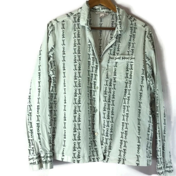 Victorias Secret Script Pajama Button Shirt M - Picture 1 of 8